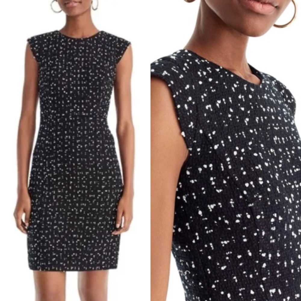 NWT J. Crew Tweed Cap Sleeve Sheath Dress In Deepest Navy Ivory